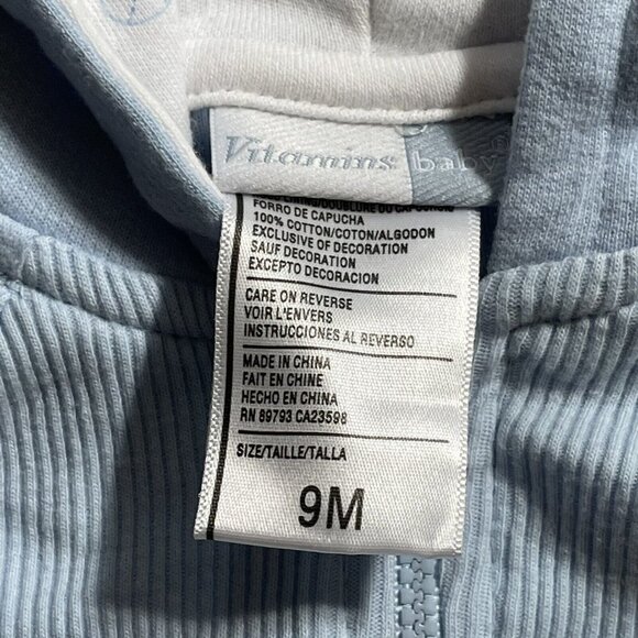 Baby Boy Vitamin Baby Baseball Bear Blue Ribbed Hooded Zip Up Size 9 Months Cute - Picture 3 of 6